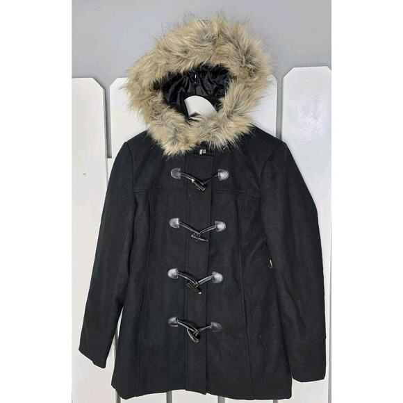 Alpine Swiss Duffy Womens Hooded Parka Fur Trim Wool Coat Toggle Button Jacket S - Picture 2 of 12